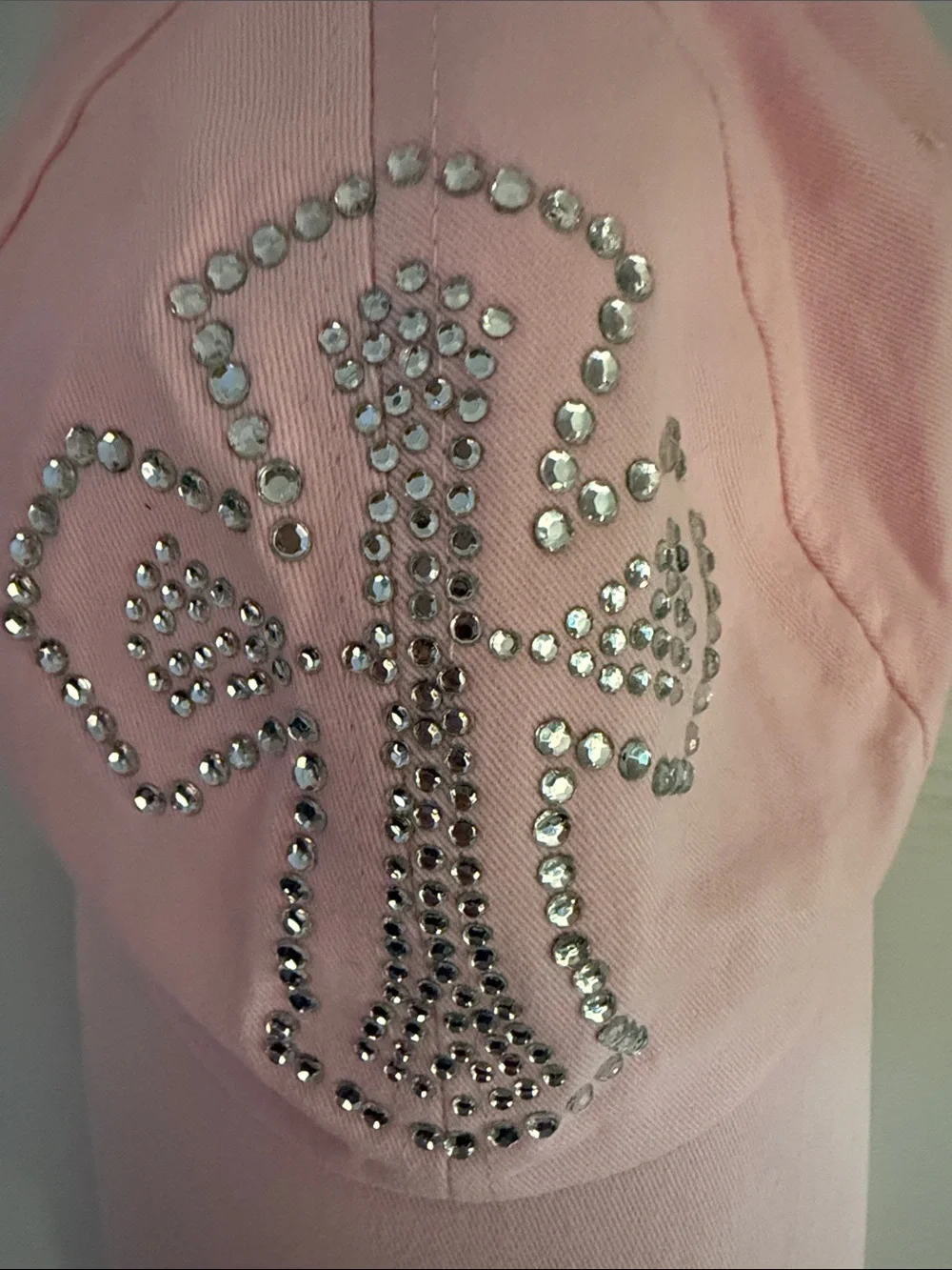 Pink Baseball Cap with Rhinestone Cross